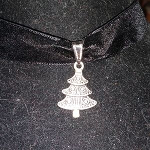 Black Velvet Choker with Silver Christmas Tree
